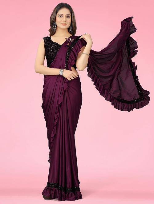 women's solid purple colored saree with blouse - 19423968 - Very Small Image - 1
