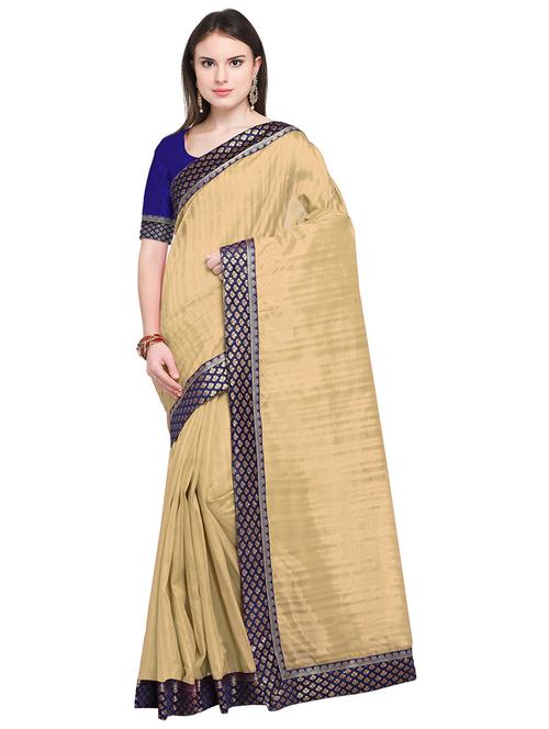 cream solid saree with blouse - 19424008 - Very Small Image - 1