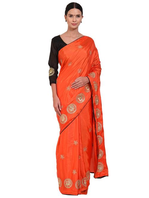 contrast bordered embroidered saree with blouse - 19424103 - Very Small Image - 1