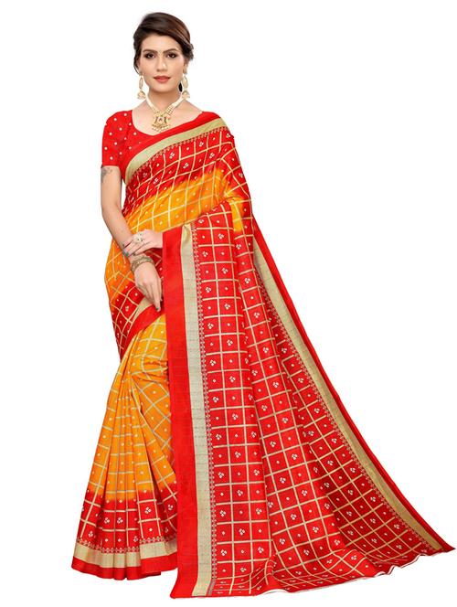 contrast bordered printed saree with blouse - 19424125 - Very Small Image - 1
