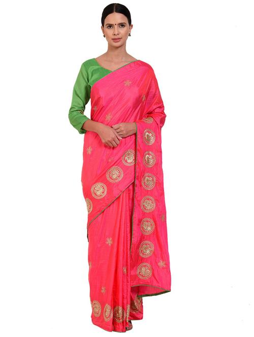 contrast bordered embroidered saree - 19424196 - Very Small Image - 1