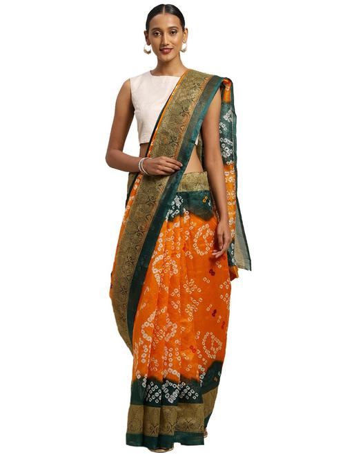 contrast bordered printed saree with blouse - 19424217 - Very Small Image - 1