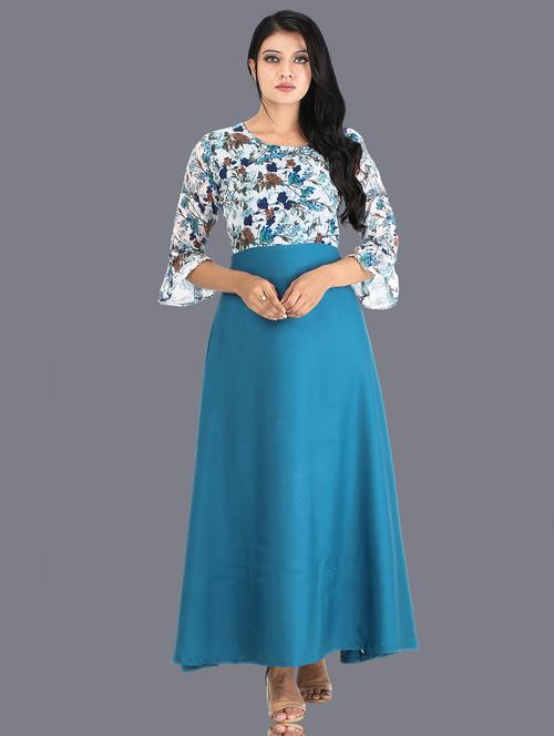 blue crepe fit & flare dress - 19431064 - Very Small Image - 1