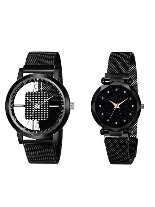 black couple analog watch combo - 19431168 - Very Small Image - 1