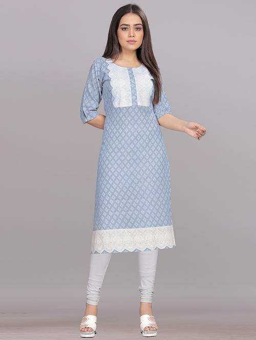 blue printed straight kurta - 19431408 - Very Small Image - 1