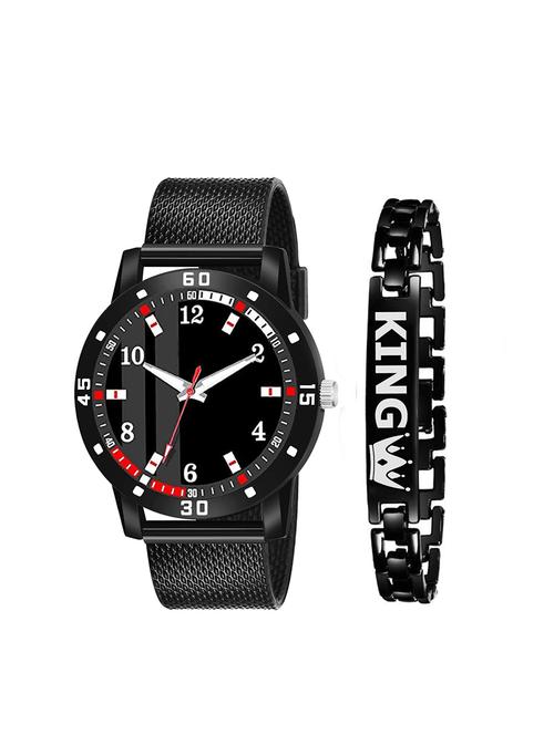 black leatherette watch & king bracelet combo  - 19431453 - Very Small Image - 1