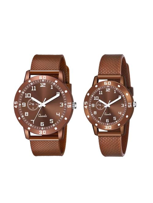 brown single round dial brown safar strap watch for couple - 19431473 - Very Small Image - 1