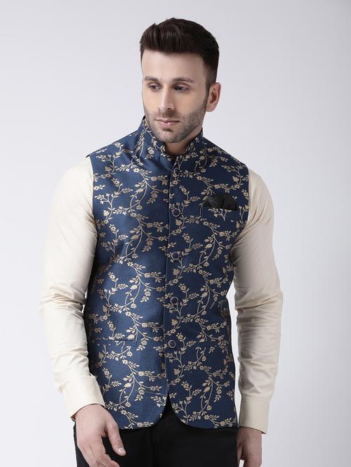 blue printed nehru jacket - 19432133 - Very Small Image - 1