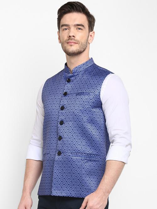 blue printed nehru jacket - 19432151 - Very Small Image - 1