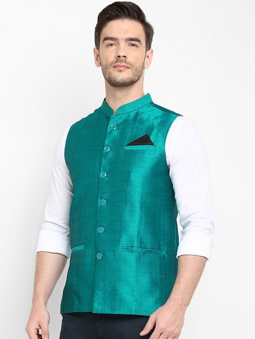 green solid nehru jacket - 19432155 - Very Small Image - 1