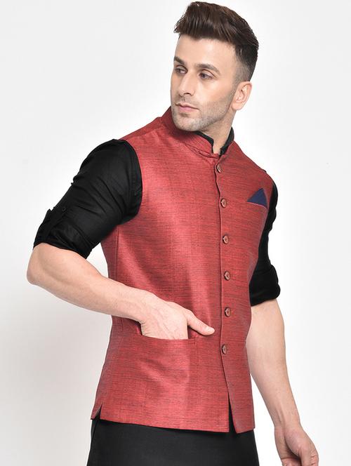 red  solid nehru jacket - 19432163 - Very Small Image - 1