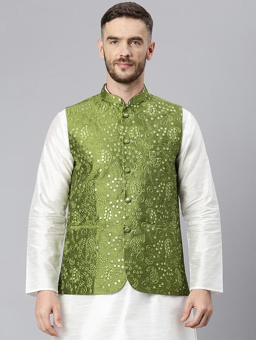 green embroidered nehru jacket - 19432167 - Very Small Image - 1