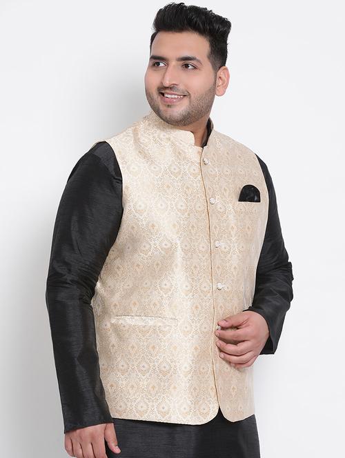 beige self design nehru jacket - 19432222 - Very Small Image - 1