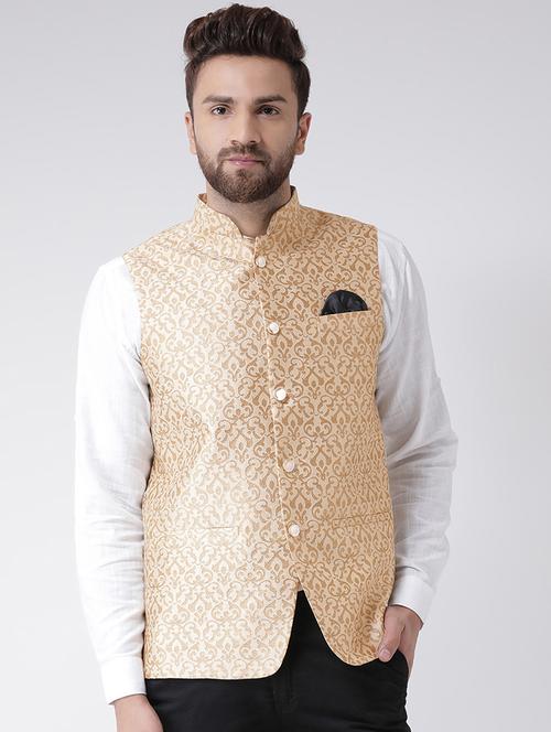 beige self design nehru jacket - 19432232 - Very Small Image - 1