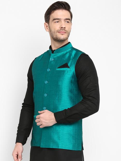 green solid nehru jacket - 19432243 - Very Small Image - 1