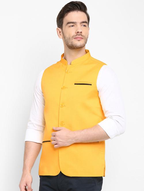 yellow solid nehru jacket - 19432249 - Very Small Image - 1
