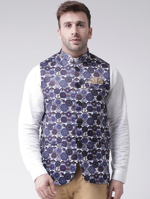 blue printed nehru jacket - 19432318 - Very Small Image - 1
