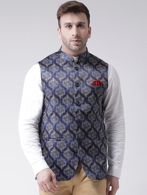 Blue Printed Nehru Jacket - 19432326 - Very Small Image - 1