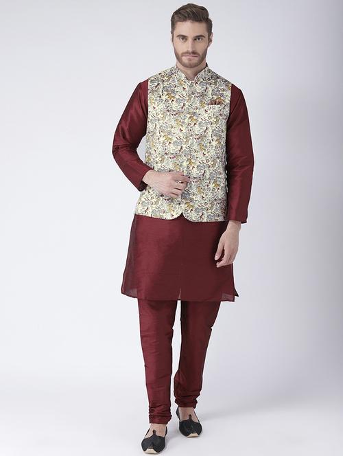 printed kurta pyjama with nehru jacket - 19432666 - Very Small Image - 1