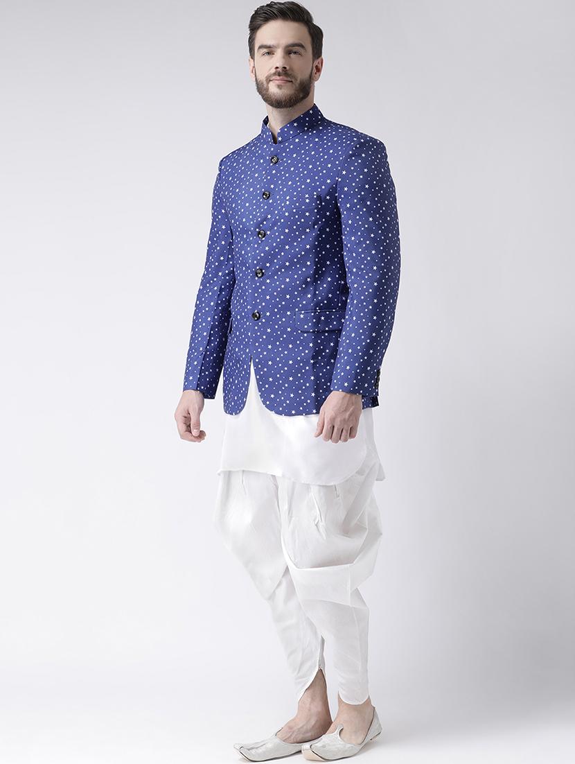 white dhoti kurta with printed jacket ethnic set - 19432704 - Zoom Image - 1