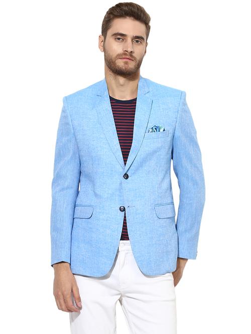 blue notched collar casual blazer - 19433138 - Very Small Image - 1