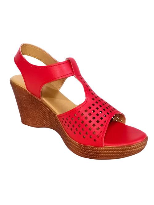 red solid ankle strap wedges  - 19436101 - Very Small Image - 1