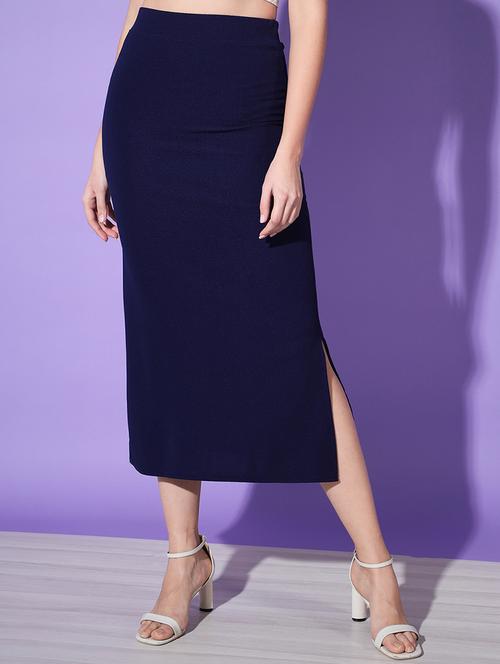 navy blue solids side slit skirt - 19436128 - Very Small Image - 1