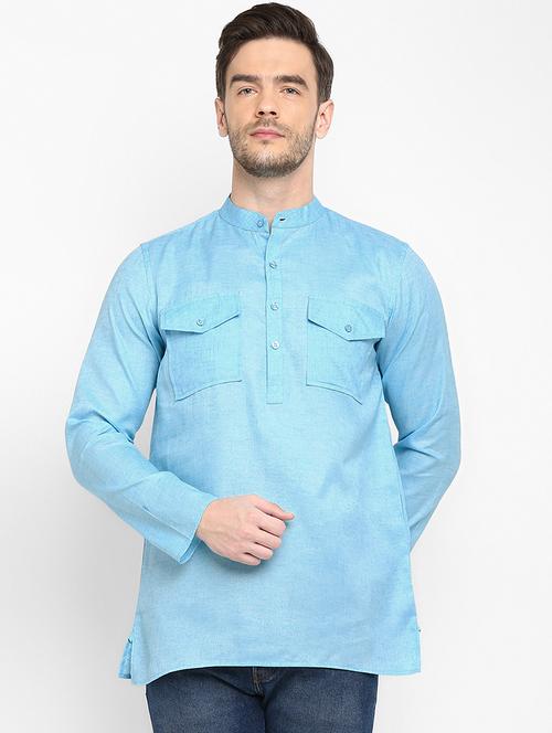 blue solid short kurta - 19438422 - Very Small Image - 1
