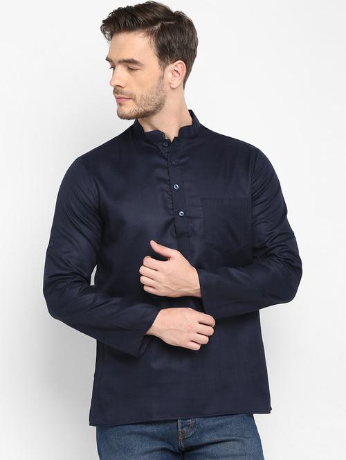 blue solid short kurta - 19438474 - Very Small Image - 1