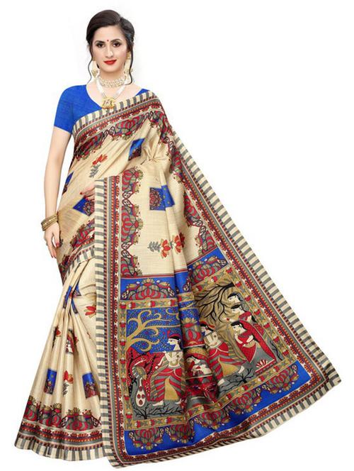 contrast bordered printed saree with blouse - 19439245 - Very Small Image - 1