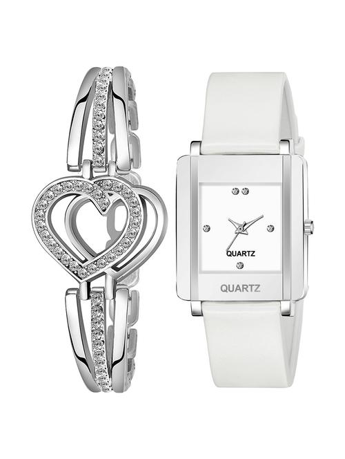 white leatherette watch & bracelet combo - 19440322 - Very Small Image - 1