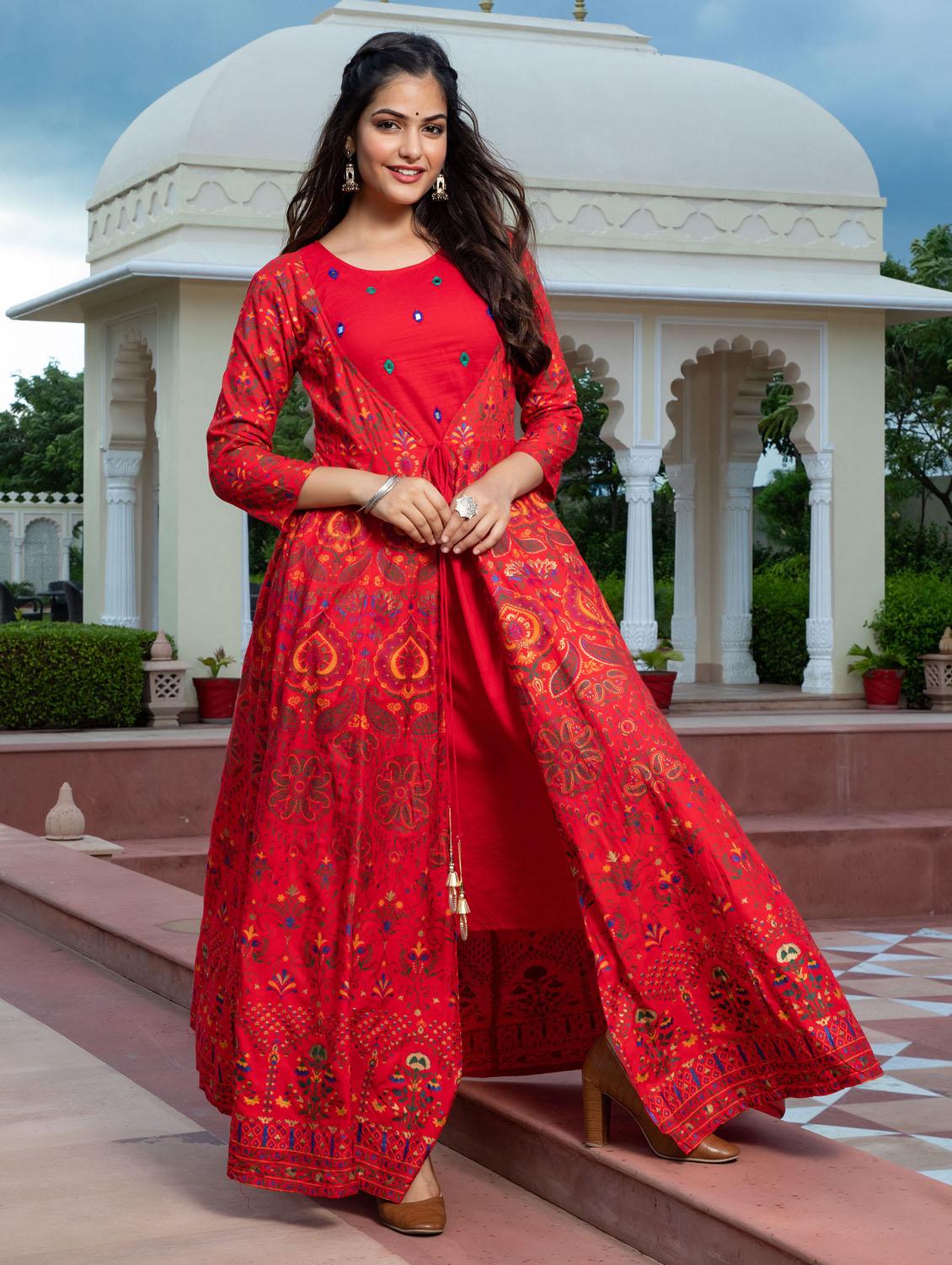 round neck printed flared kurta - 19440740 - Standard Image - 2