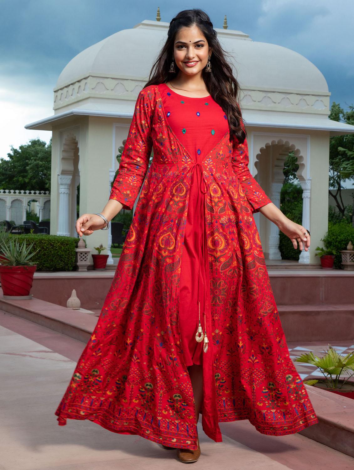 round neck printed flared kurta - 19440740 - Zoom Image - 4