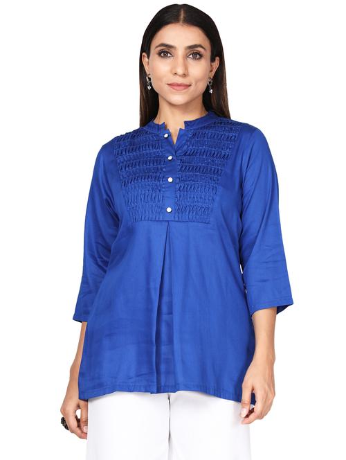 mandarin neck solid regular tunic - 19452128 - Very Small Image - 1