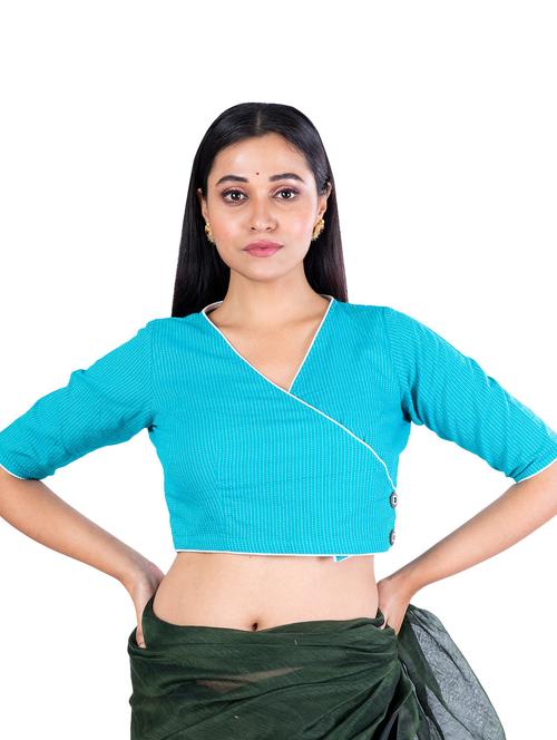 blue self design blouse - 19452146 - Very Small Image - 1