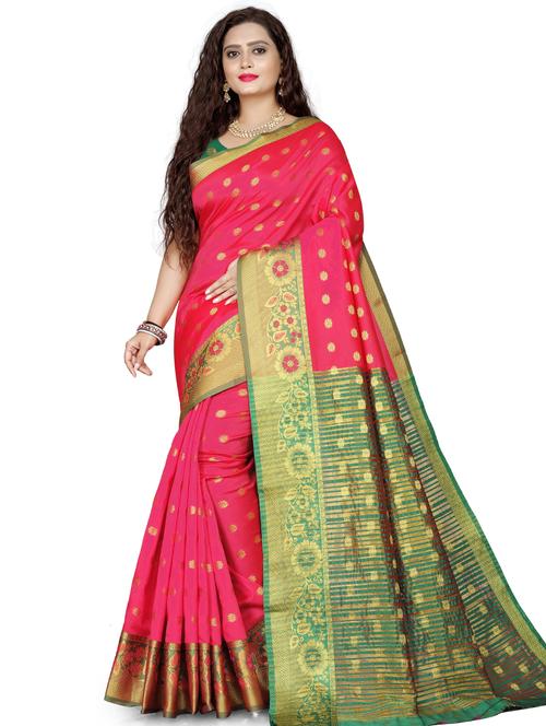 pink silk blend banarasi saree with blouse - 19452310 - Very Small Image - 1