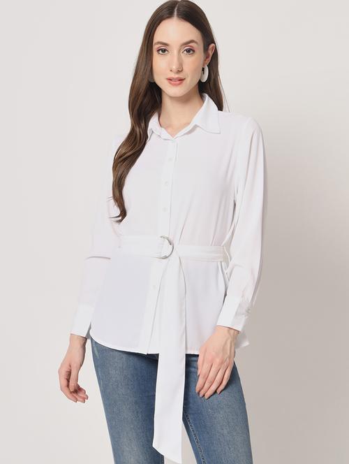 white solid belted shirt  - 19453064 - Very Small Image - 1