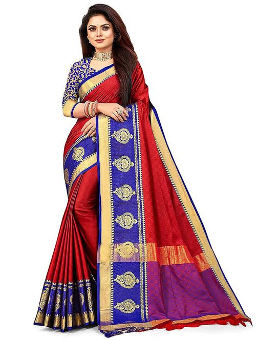 contrast bordered woven saree - 19453852 - Very Small Image - 1