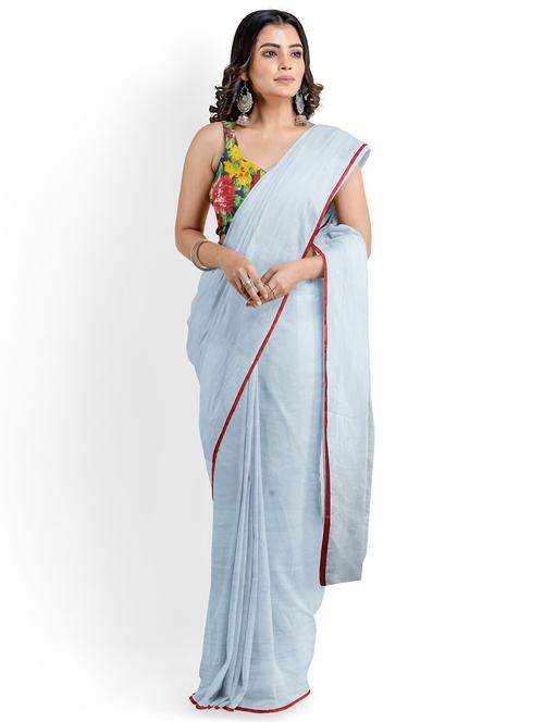 women's solid light blue colored saree with blouse - 19460055 - Very Small Image - 1