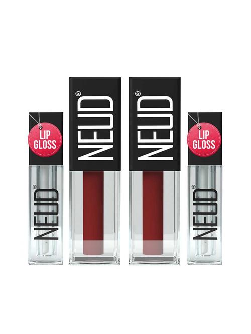 neud matte liquid lipstick red kiss with almond oil, vitamin e, smudge proof 12-hour stay formula with free lip gloss-2 packs - 19470405 - Very Small Image - 1