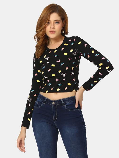 women's crop round neck top - 19472433 - Very Small Image - 1