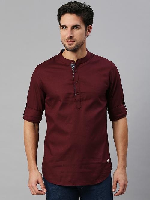 maroon cotton short kurta - 19472980 - Very Small Image - 1