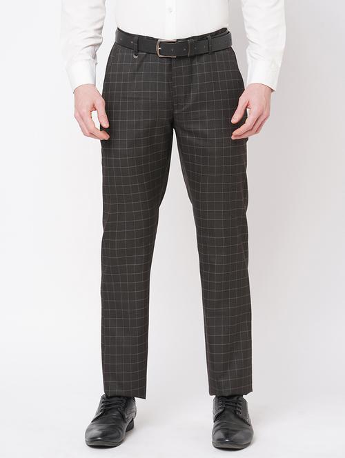 black polyester checked flat front formal trouser - 19472999 - Very Small Image - 1