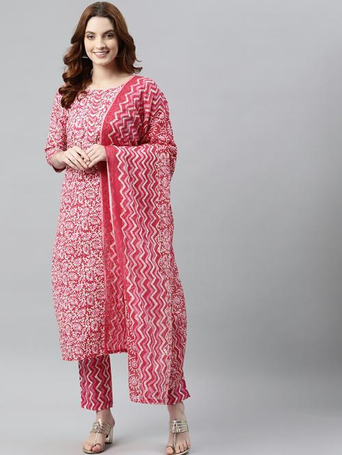 pink printed kurta,pant and dupatta set - 19473129 - Very Small Image - 1