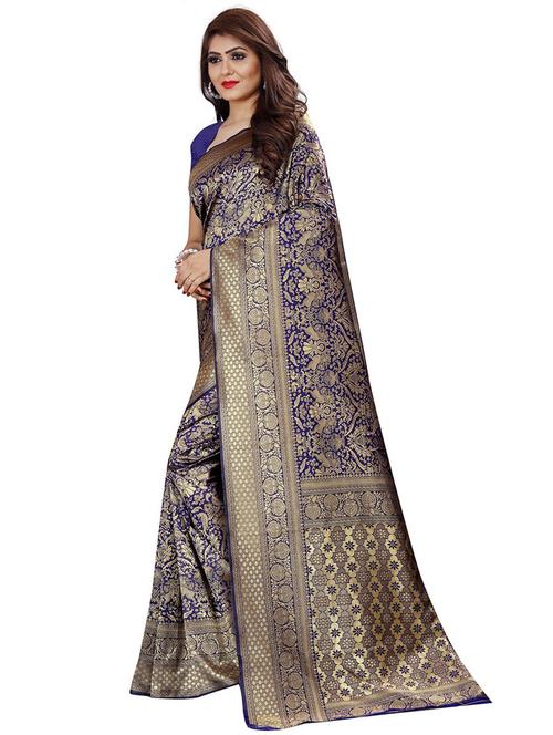 navy blue kanjivaram saree with blouse - 19475559 - Very Small Image - 1