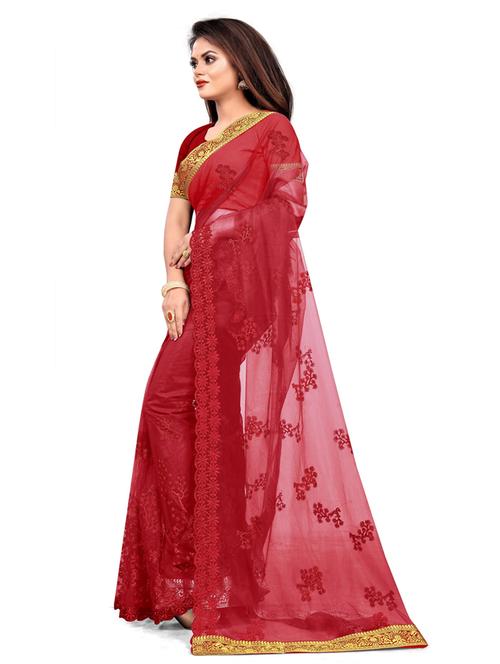 red embroidered saree with blouse - 19475606 - Very Small Image - 1
