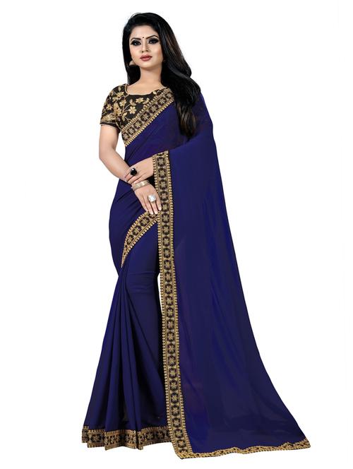 dark blue silk blend plain saree - 19475808 - Very Small Image - 1