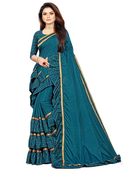 women's bordered teal colored saree with blouse - 19475921 - Very Small Image - 1