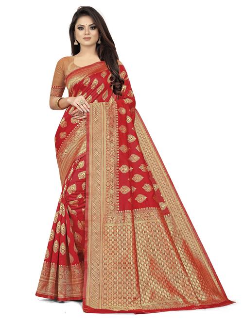 red banarasi saree with blouse - 19475978 - Very Small Image - 1