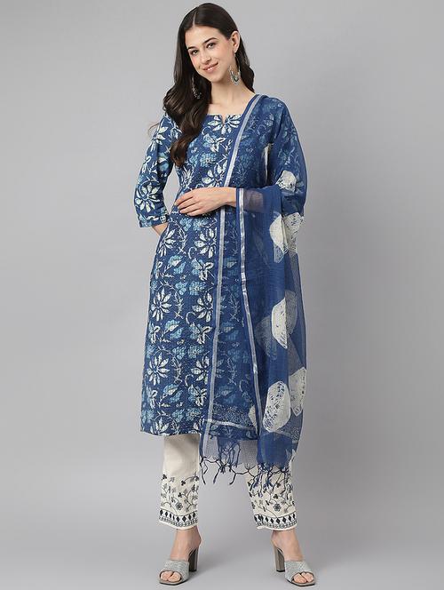 blue printed kurta pant set with dupatta - 19476500 - Very Small Image - 1